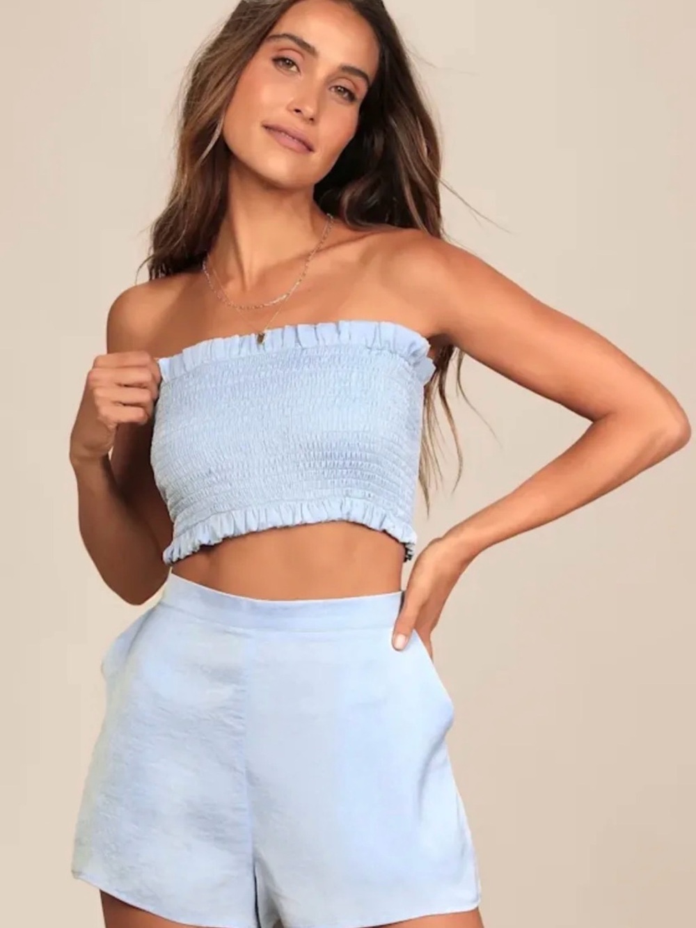 Lulu's Light Blue Smocked Ruffle Tube Top